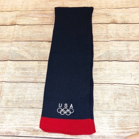 USA Olympics Logo Knit Scarf Blue with Red Trim and White Logo - Picture 2 of 6